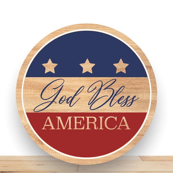 Patriotic Wreath Sign, God Bless America Round Metal Sign, Sign For Wreath, Desert Wreath Signs