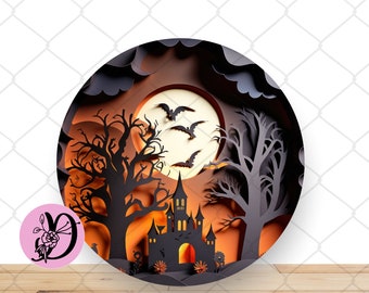 Halloween Wreath Sign, Haunted House Round Metal Sign, Sign For Wreath, Desert Wreath Signs