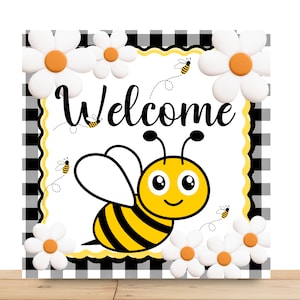 Bee Wreath Sign, Welcome Bee Square Metal Sign, Sign For Wreath, Desert Wreath Signs