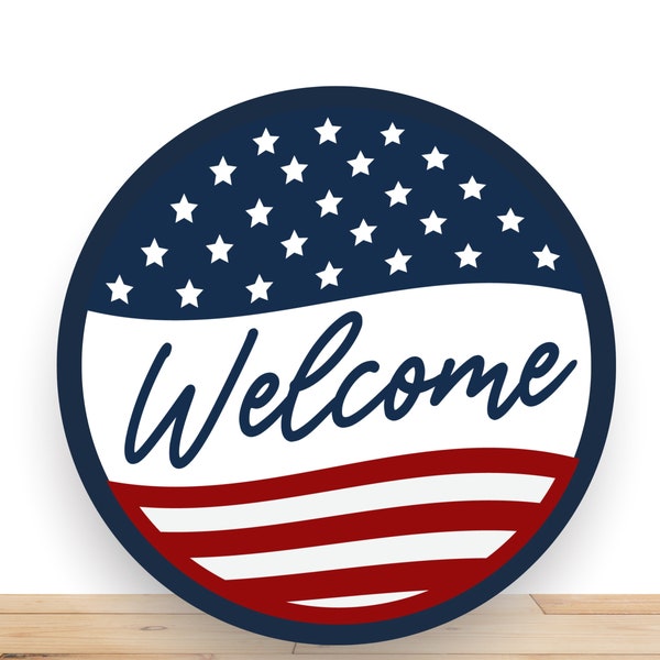 Patriotic Wreath Sign, Welcome Flag Round Metal Sign, Desert Wreath Signs
