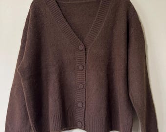 100% Cashmere Embroidered Cardigan – Chocolate Brown (Size M/L/XL, Bust 120 cm / 47.2 in)