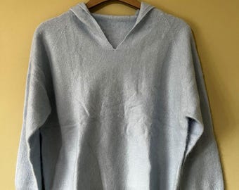 100% Cashmere Pullover Hoodie Sweater – M – Light Blue - pit to pit 56cm -  size recommended M/L