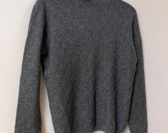 Pure Cashmere Pullover Sweater Grey S/M – High-Neck / Slouchy-Neck Rib Knit – Luxury Jumper – P2P 49 cm / 19.3 in, Length 57 cm /