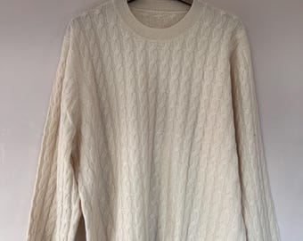 Pure Cashmere Cable Knit Sweater Cream P2P 62cm/24.4" Fits UK 16-18 XL (or UK 14 Large Oversized)