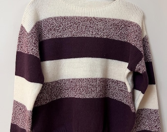 Pure Cashmere Striped Pullover | Burgundy & Cream Speckled | Size M | P2P 57cm / 22.4” | Length 55cm / 21.7”