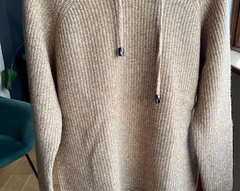 Wool High-Low Hoodie - Yellowish Brown - Fits Size M