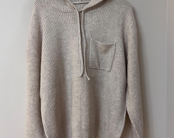 Sudadera con capucha de lana pura beige / Suéter ligero y relajado / P2P 62 cm / 24,4 pulgadas Largo 64 cm / 25,2 pulgadas / M/L / Un bolsillo