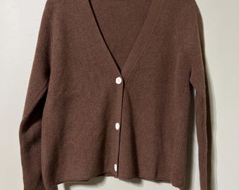 100% Yak Wool Cardigan – Soft Brown Knit Button Up Sweater for Women | Warm Cozy Natural Wool Cardigan | Bust 96cm  Length 54cm best fit S