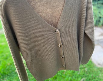 100% Wool V-Neck Cardigan - Dirt Brown - Fits M