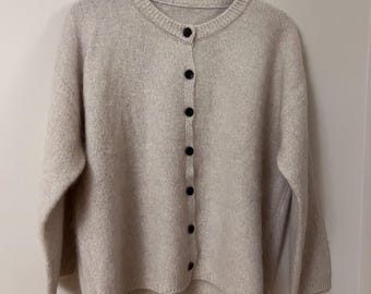 Brushed Pure Cashmere Cardigan | Purple Yellow Beige Heathered Knit | Oversized Fit | P2P 62cm (24.4") | Length 63cm (24.8") | L/XL Rec.