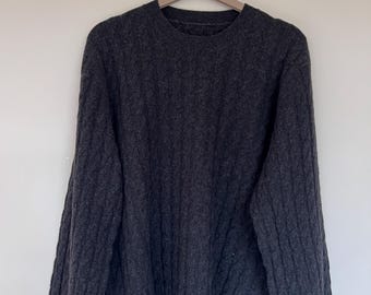 Pure Cashmere Cable Knit Sweater in Charcoal Grey, Women's Oversized Fit, UK L-XXL, P2P 63cm (25") Length 63cm (25")