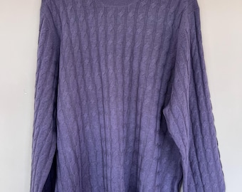Pure Cashmere Cable Knit Sweater Lavender Purple Size L XL XXL Relaxed Fit P2P 24.5" / 62cm Length 26" / 66cm