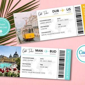Editable Boarding Pass Template | Printable Plane Ticket | Surprise Gift | Digital Download