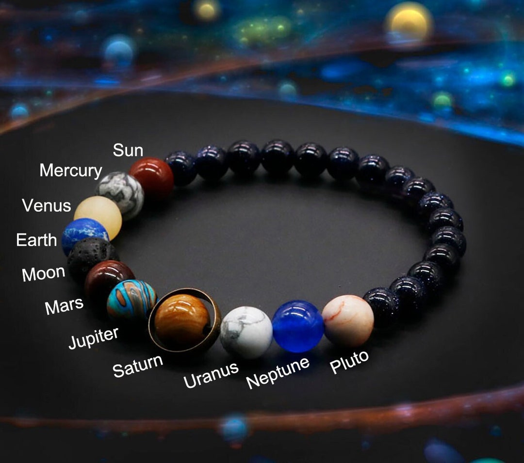 Solar System Universe Galaxy Planets Natural Gemstone Stretch Energy B –  GypsyGemsJewelryBox