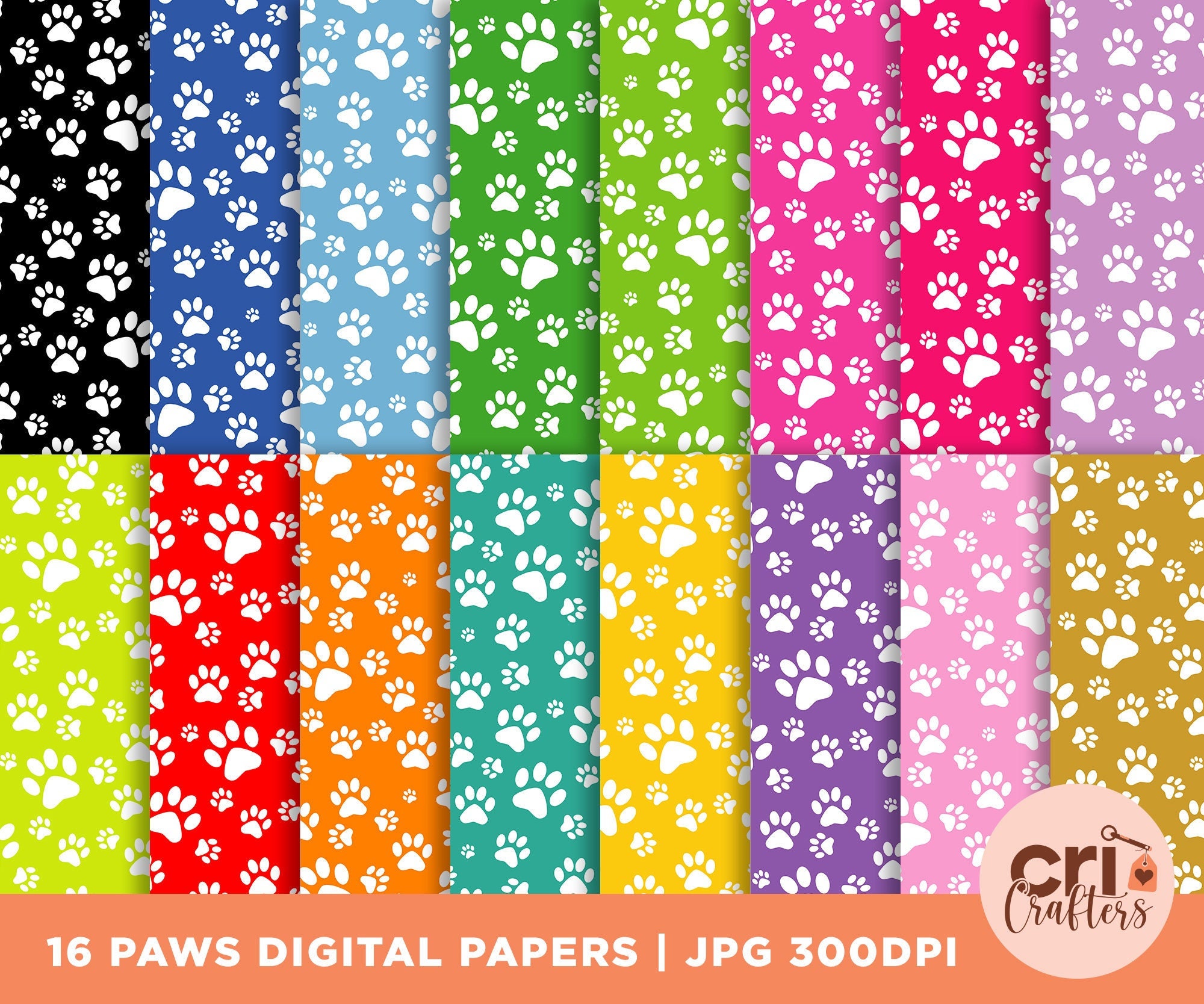 Paws Digital Papers Paw Print Digital Papers Animal Etsy