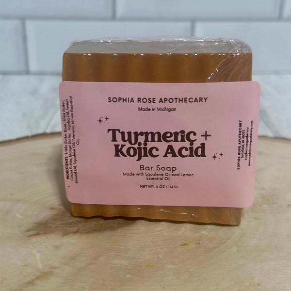 Kojic Turmeric Lemon Soap Bar, Turmeric skin brightening bar, best selling, vegan, larger size 4.5 ounces
