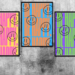Be happy set of 3 posters - colorful, smiley face, happy