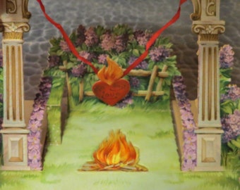 Antique Foldout Diecut Campfire Valentine