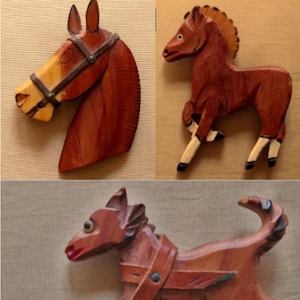 Vintage Wood, Leather, and Plastic Horse Pins