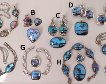 Sets of Morpho Butterfly Wing Jewelry - Pins, Bracelets, Cuff Links, Pendants, Earrings