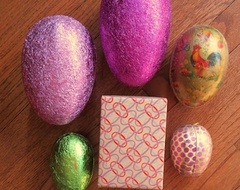 Vintage Western Germany Foil Easter Egg Candy Containers and Jerome's Candies Box