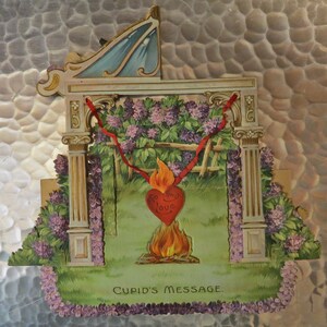 Antique Foldout Diecut Campfire Valentine image 3