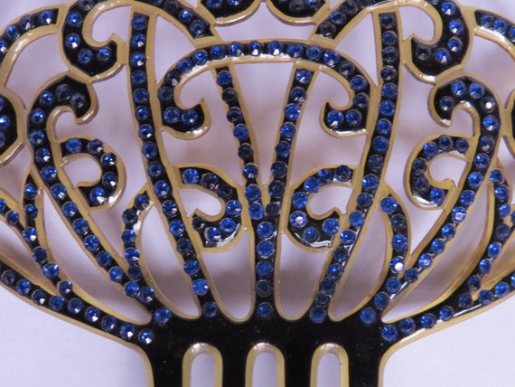 Vintage Celluloid Hair Comb w/ Blue Rhinestones Large Celluloid Hair Comb w/ Blue/Green Rhinestones. For  main image 4