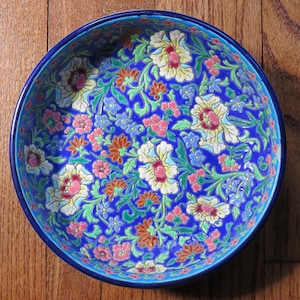 Longwy 1920&#39;s Enameled Pottery Footed Bowl - Kenilworth Studios Marshall Field&#39;s