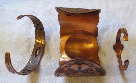 Vintage Copper Bracelets, Ring - Native American … - image 5
