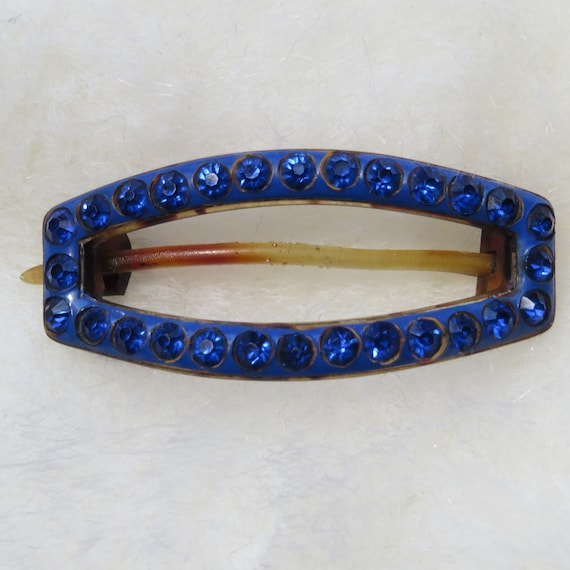 Vintage Blue Rhinestone Celluloid Barrette