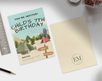 Camping theme birthday party invitations