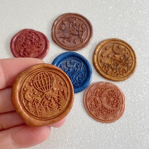 Mystical Landscapes wax seal set, Moon Wax Seal Stamp, Self Adhesive, Brown Scrapbooking Seal Sticker, Curated Wax Seat Set Letter,