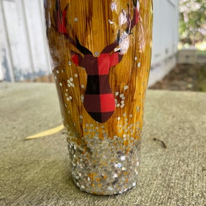 Wood Grain with Deer Carving Custom Hand-Made Tumbler