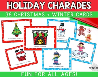 Christmas Charades - 36 Christmas and Winter Charades Cards - Christmas Game - Christmas Party Games - Pictionary - Holiday Charades Game