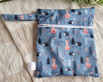 Wetbag waterproof swim bag for swim suits, cloth diapers. Water-proof wet bag. Reusable Swimbag. "Foxes and Hedgehog" PUL