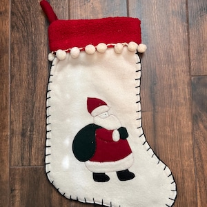 Vintage Christmas Stocking; Santa and his Sack Stocking; Fleece Christmas Stocking