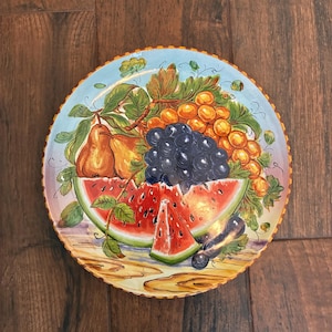 Vintage Taormina Italy Hand Painted Ceramic Plate • Italian Majolica Fruit Design • Sicilian Pottery Wall Art • Colorful Kitchen Decor