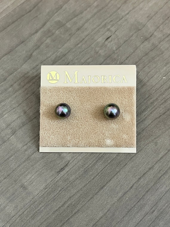 Vintage Majorica Gray Pearl Earrings, Silver Pearl