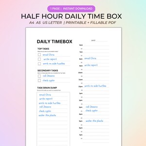 Daily Timebox Planner, Fillable + Printable PDF, Time Block Journal, To ...
