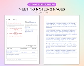 Efficient Meeting Notes Template: Streamline Your Business Meetings with our Printable Meeting Notes Template, Available in A4, A5,US Letter