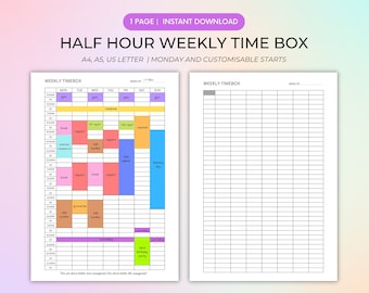 Half Hour Weekly Timebox Planner, Printable, Annotation App Friendly PDF, Time Block Journal, To-Do List Planner, Digital File