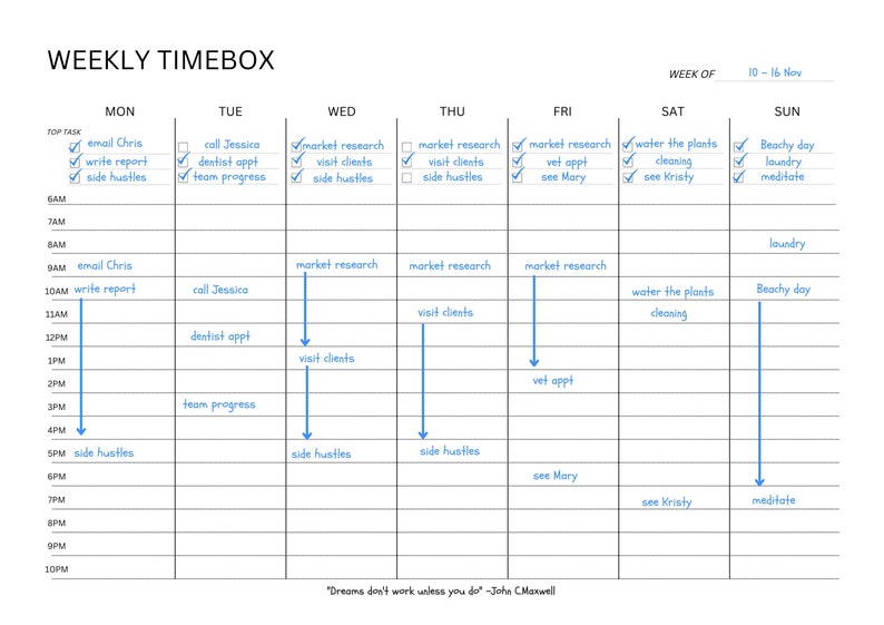 Weekly Timebox Planner, Fillable Printable PDF, Hourly Weekly Time Block Journal, To-do List ...