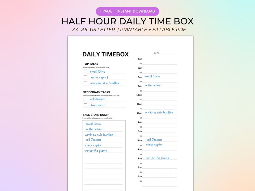 Daily Timebox Planner Fillable Printable PDF Time Block Journal To Daily timebox planner fillable printable pdf time block journal to