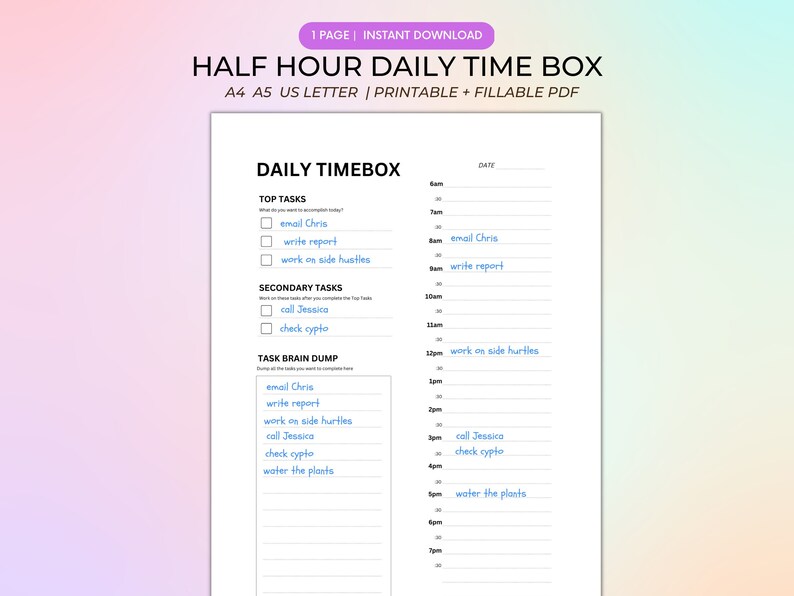Buy Daily Timebox Planner Fillable Printable PDF Time Block Online in ...