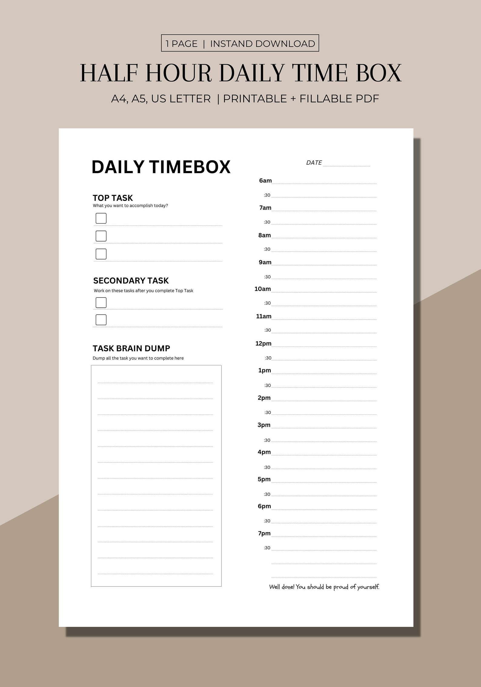 Daily Timebox Planner Fillable Printable PDF Time Block Etsy UK