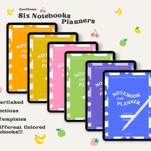 Bundle 6 Digital Flower Notebook Planner| Hyperlinked Goodnotes Notebook | Cute Digital Notebook | Digital Notebook| CalicosStudio
