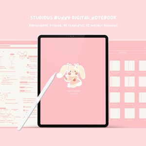 Pink Studious Bunny Digital Notebook| Hyperlinked Goodnotes| Notetaking | Cute Minimalist |Digital Notebook|Digital Journal | CalicosStudio