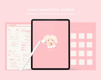 Pink Studious Bunny Digital Notebook| Hyperlinked Goodnotes| Notetaking | Cute Minimalist |Digital Notebook|Digital Journal | CalicosStudio