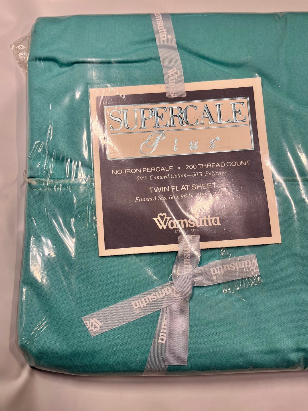 Vintage Wamsutta Supercale Plus Twin Fitted Sheet Turquoise, Teal Blue