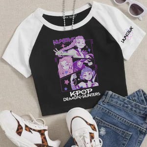 Anime K-Pop Dämon Jäger Crop Tops T-Shirt Mädchen Mode Frauen Oansatz Kurzarm Fans Geschenk T-Shirt